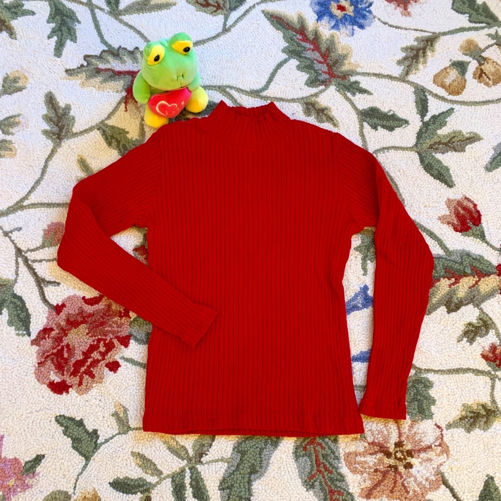 FINAL PRICE - VTG SIENNA Ribbed Mock Turtleneck Shirt, Vibrant Red